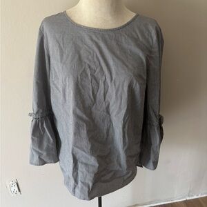 J. Crew Black and White Blouse with Ruffle Sleeves